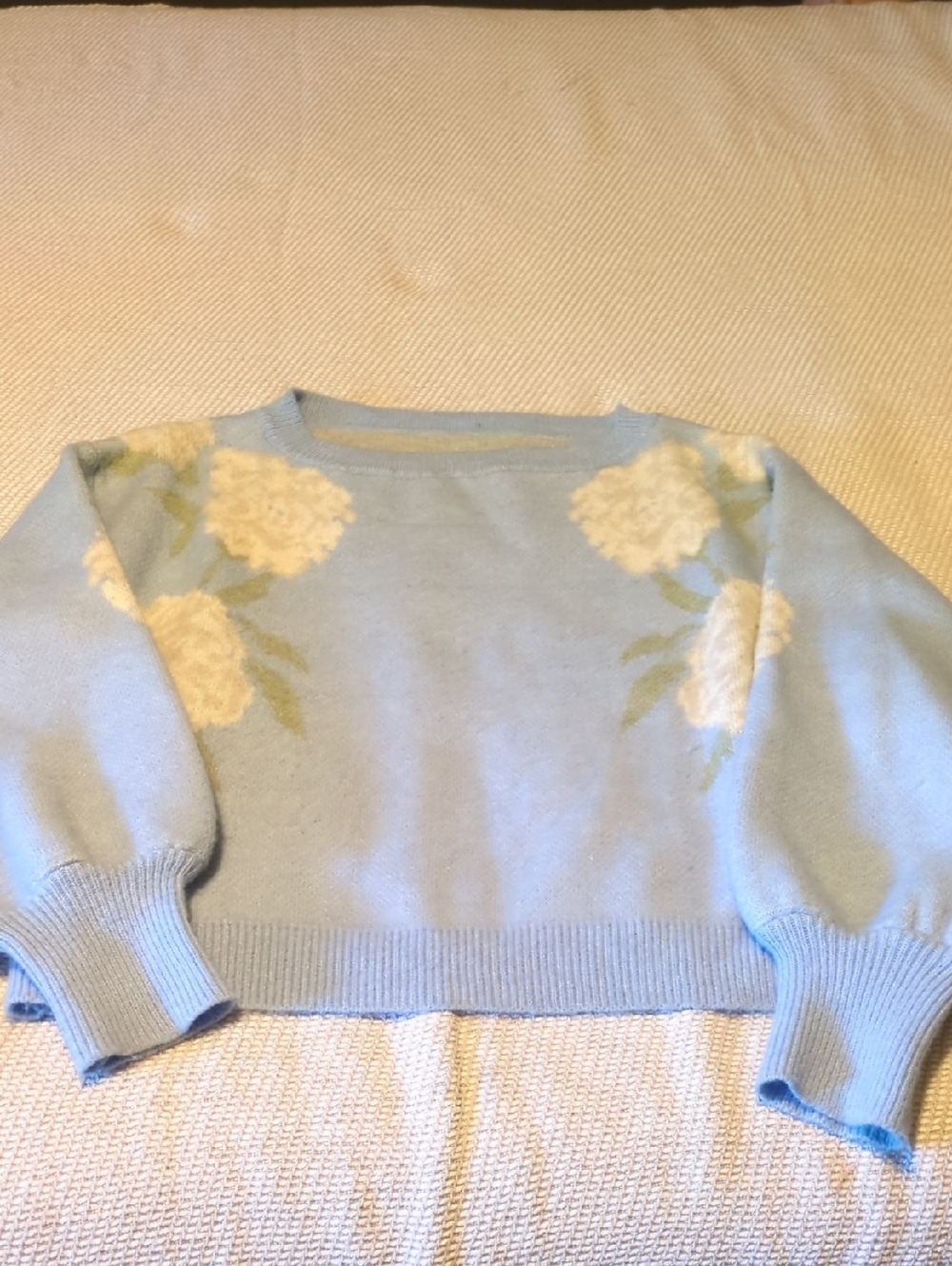 Light Blue Floral Crewneck Sweater - Women
